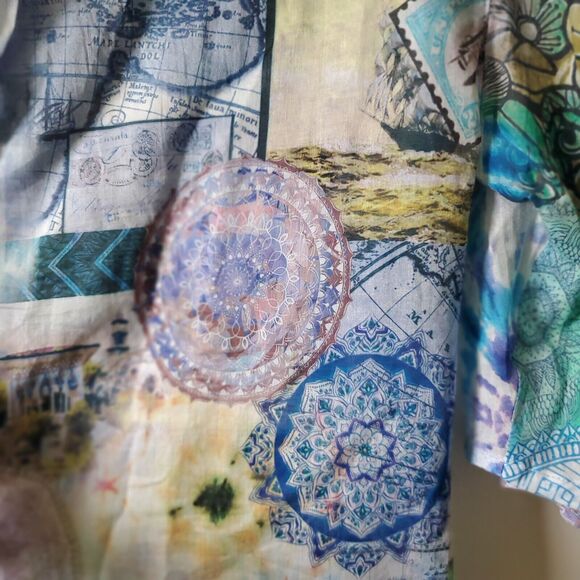 Eleanore Emaldi Paris Blouse Size S / M Cotton Made In Italy Watercolor Mandalas - Picture 16 of 16